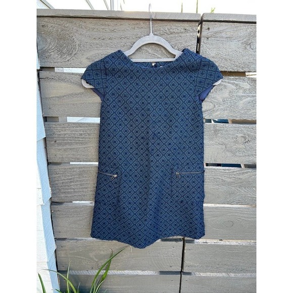 Zara Girls Navy Tweed A-Line Straight Dress with Cap Sleeves & Pockets - Sz 9/10 - Picture 1 of 4